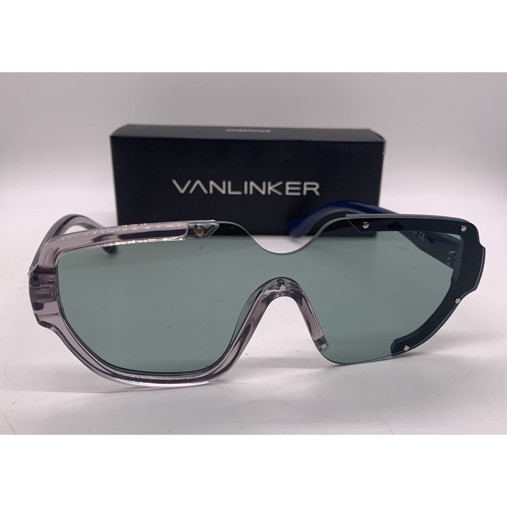 Vanlinker Sunglasses Futuristic Shield Gray Blue Frame Green Lense 9619 - Picture 1 of 10